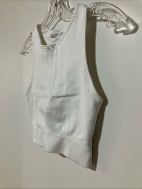 Forever 21 White Ribbed Seamless High Neck Athleisure Crop Tank Top Sz M